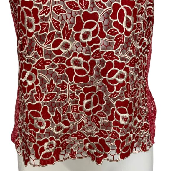 Marco De Vincenzo Sweater Tank Vest 40 US/4 Red Crochet Lace Sleeveless V-Neck - Picture 10 of 13